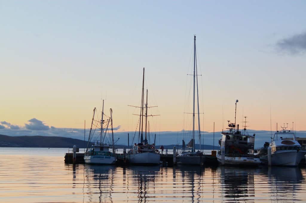 Boats lined up in Hobart Australia