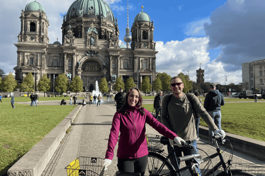 two people riding bikes in Berlin