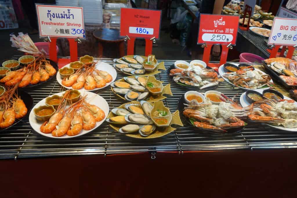 fresh cooked seafood for sale at the night market