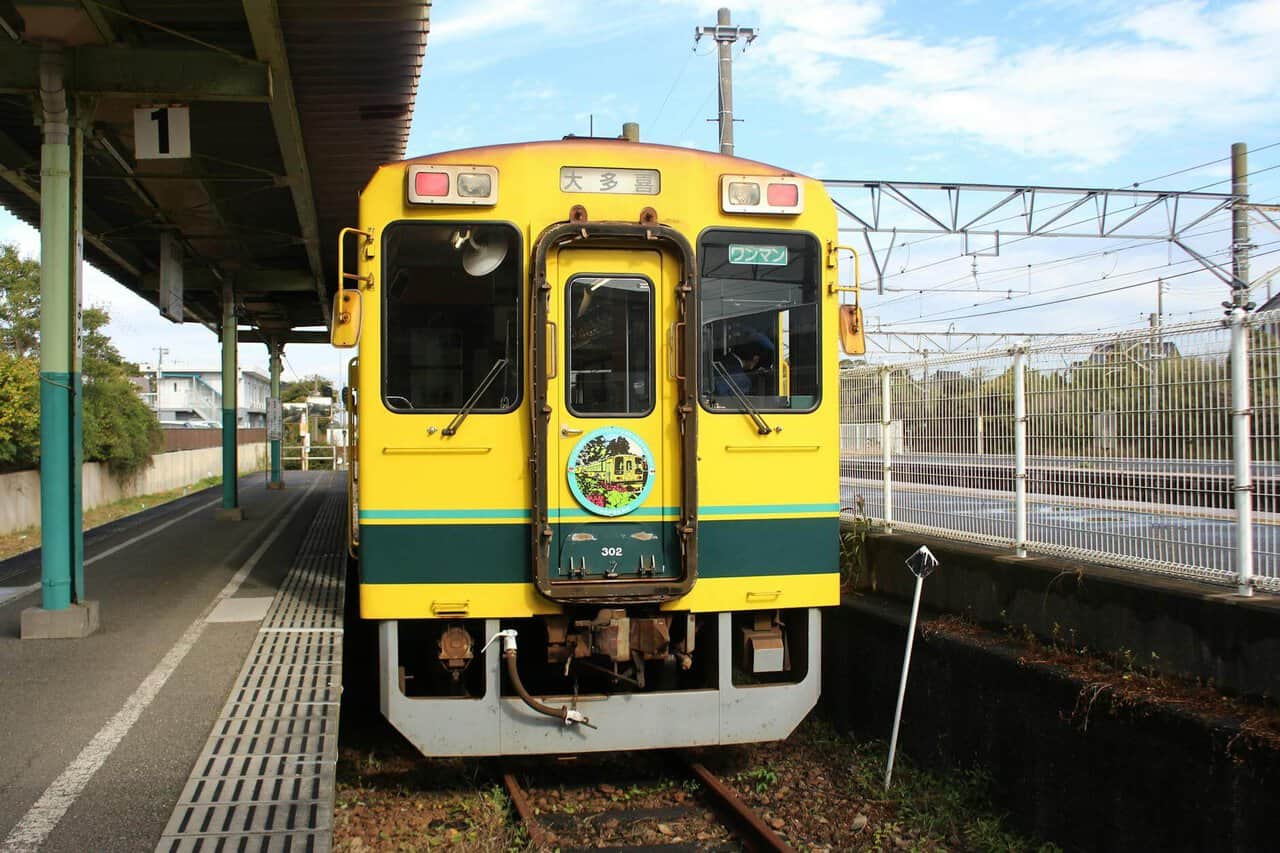 yellow locomotive at railway station