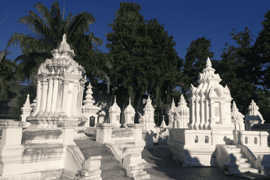 white buildings at wat suan dok, one of the chaing mai temples