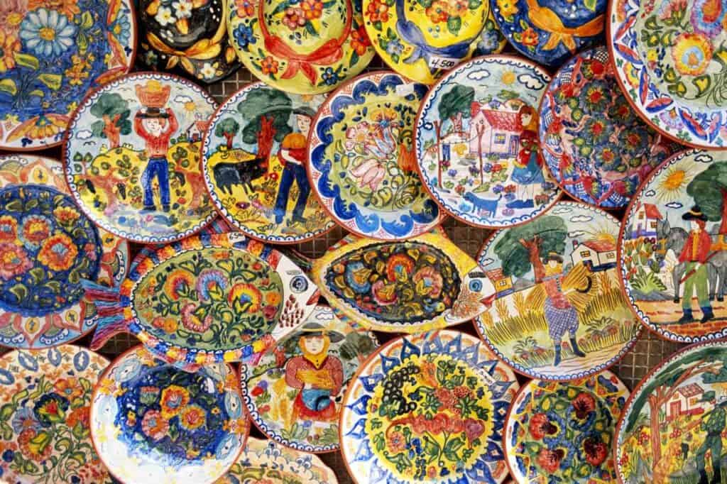 colorful tiles on display in porto