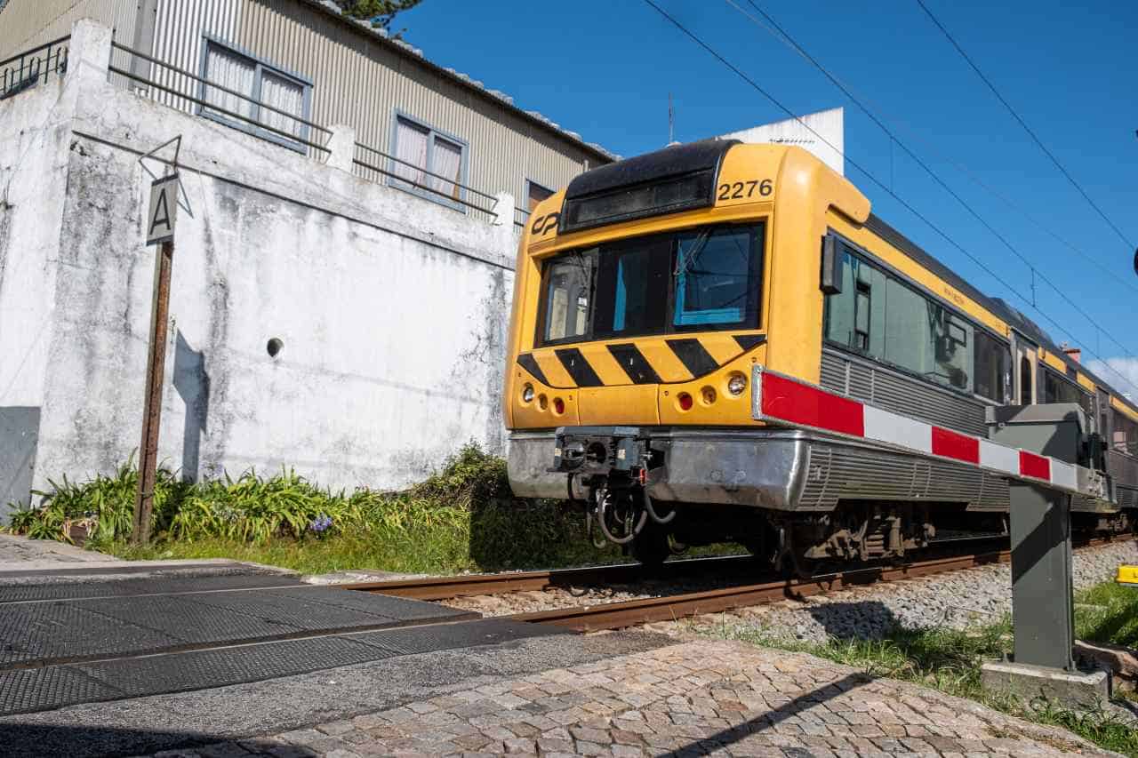 yellow train from lisbon portugal to porto portugal