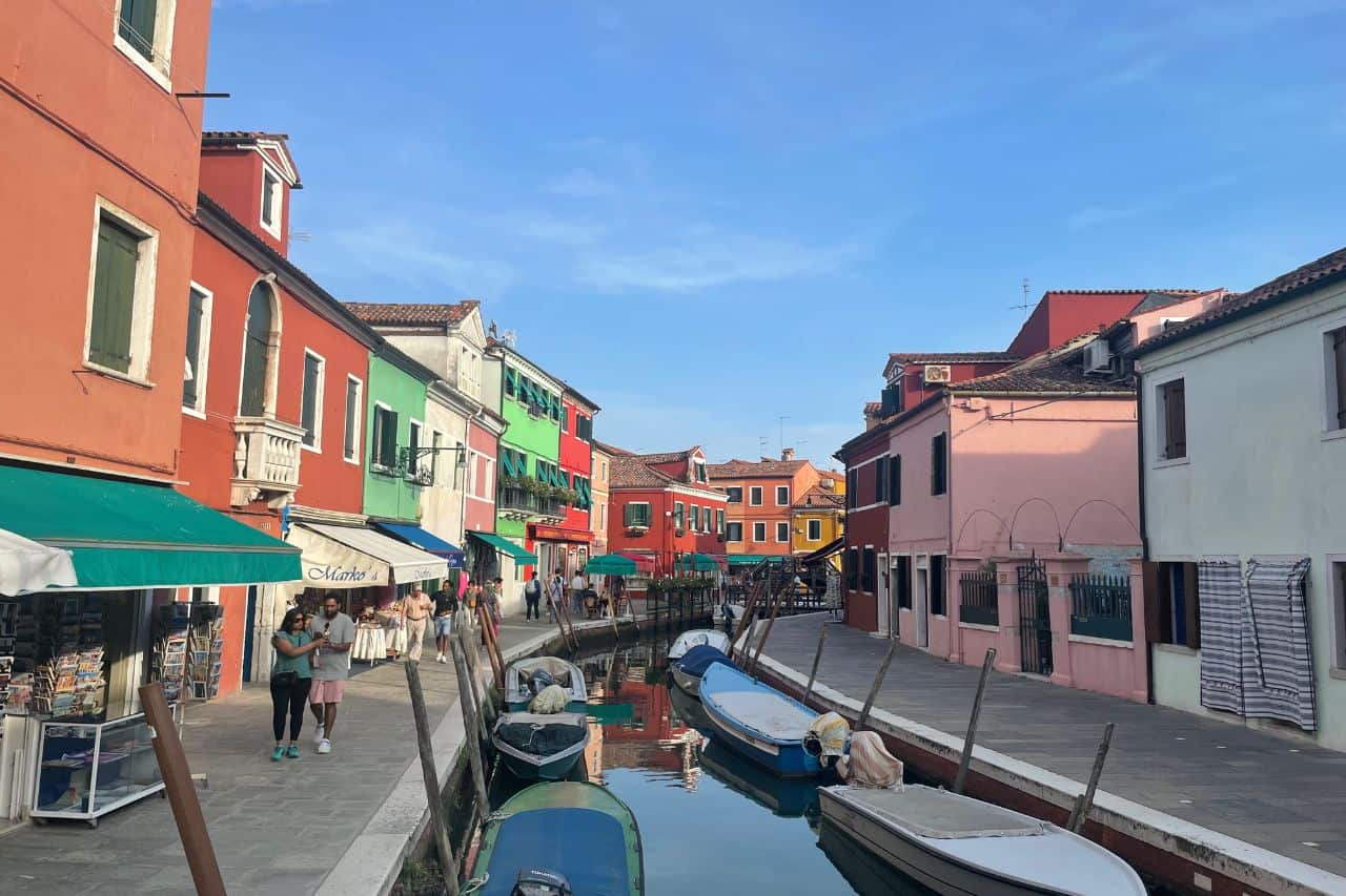 rows of colorful hours in burano italy