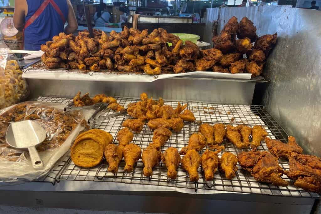 fried chicken at a night market in Thailand