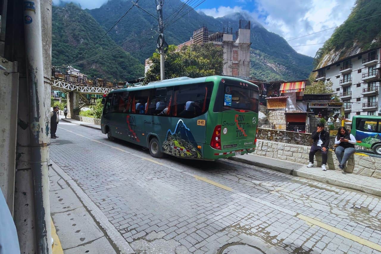 Green bus on it's way to Machu Picchu