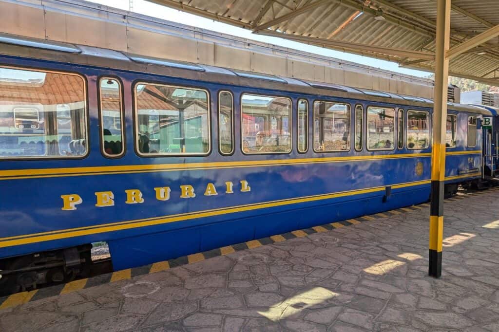 Peru trains approaching Aguas Calientes station, gateway to Machu Picchu