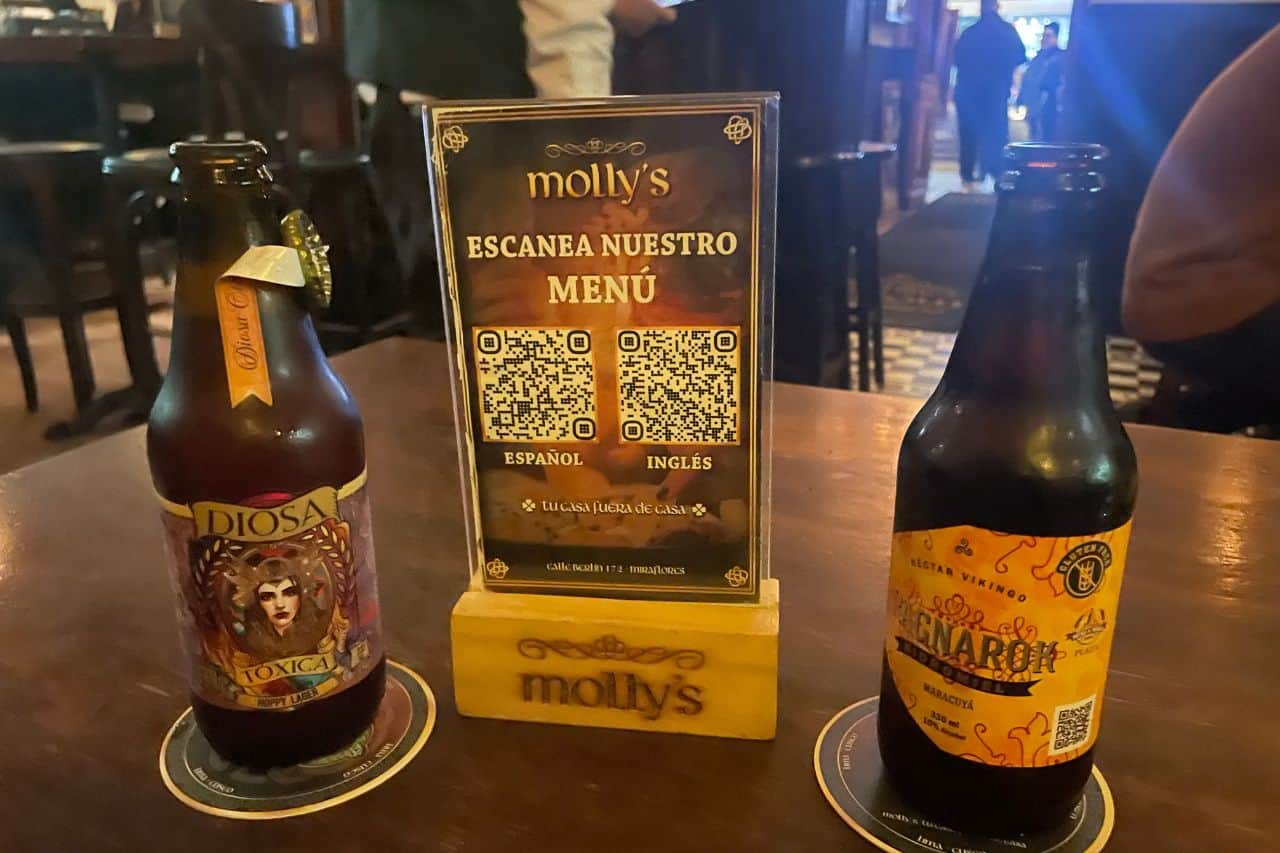 Two beers at the Irish Bar, molly's in Lima