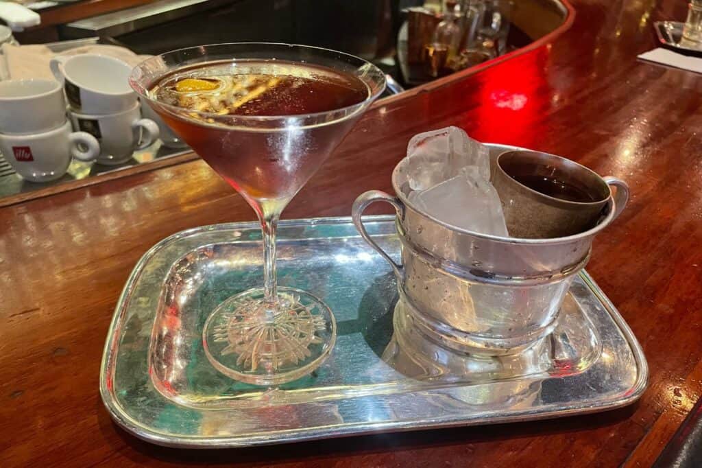 An old fashioned served in a martini glass at Ole restaurant