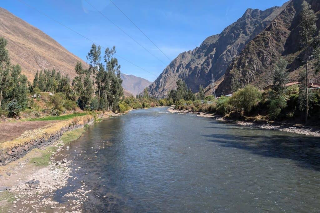 River view from the Peru trains passing through scenic Andes mountains