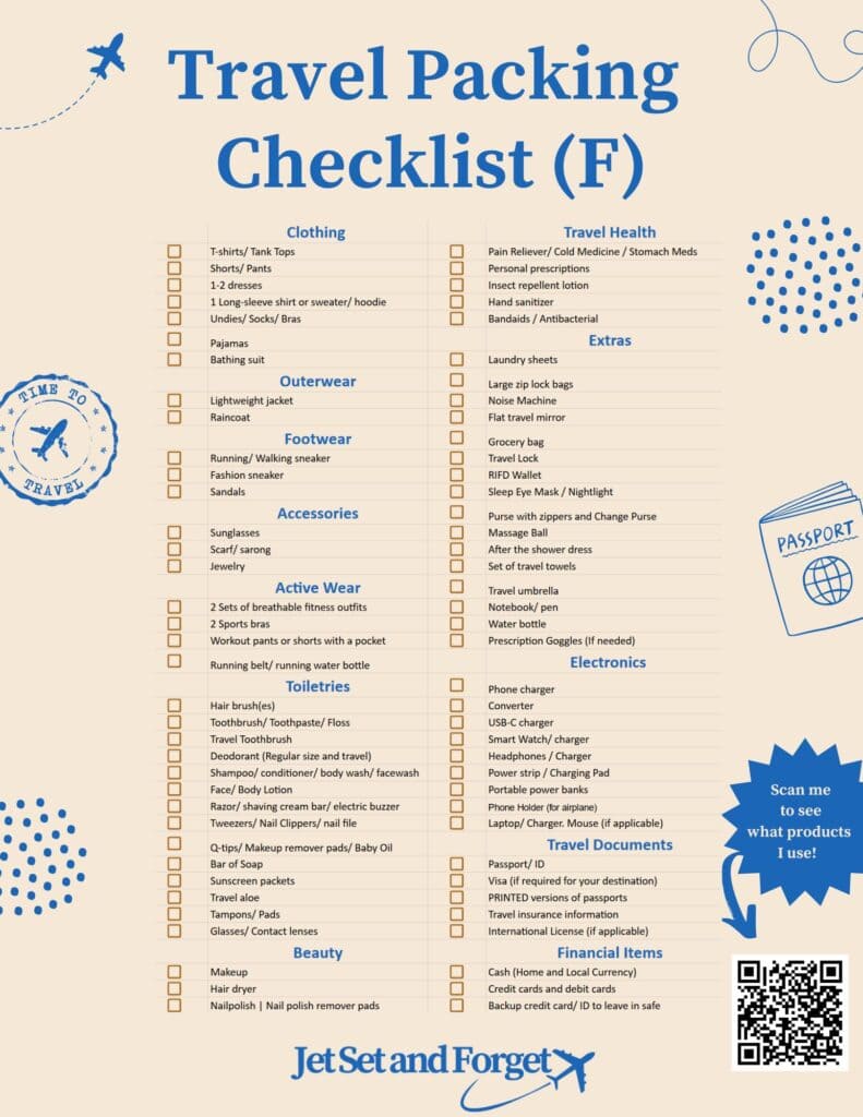 Packing essentials for women travelers including clothing, toiletries, tech gear, and travel accessories – click here for the ultimate guide to organize your trip!
