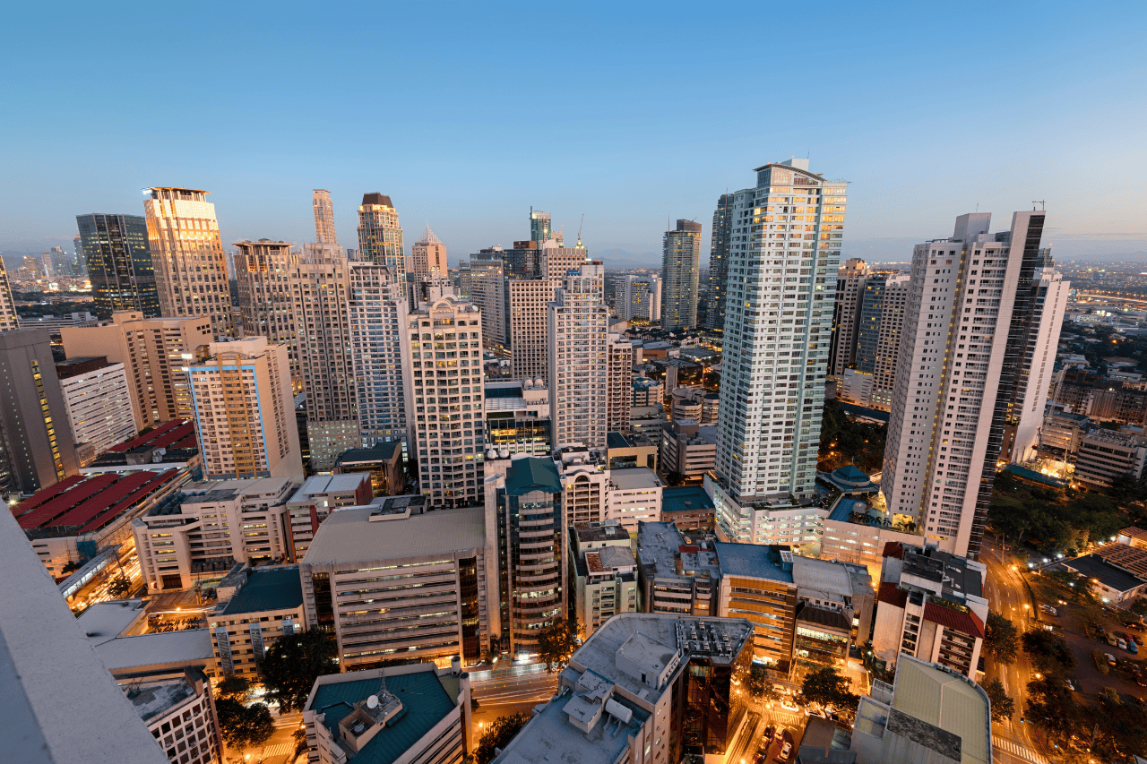 Skyline of high rise buildings in Manila Phillippines