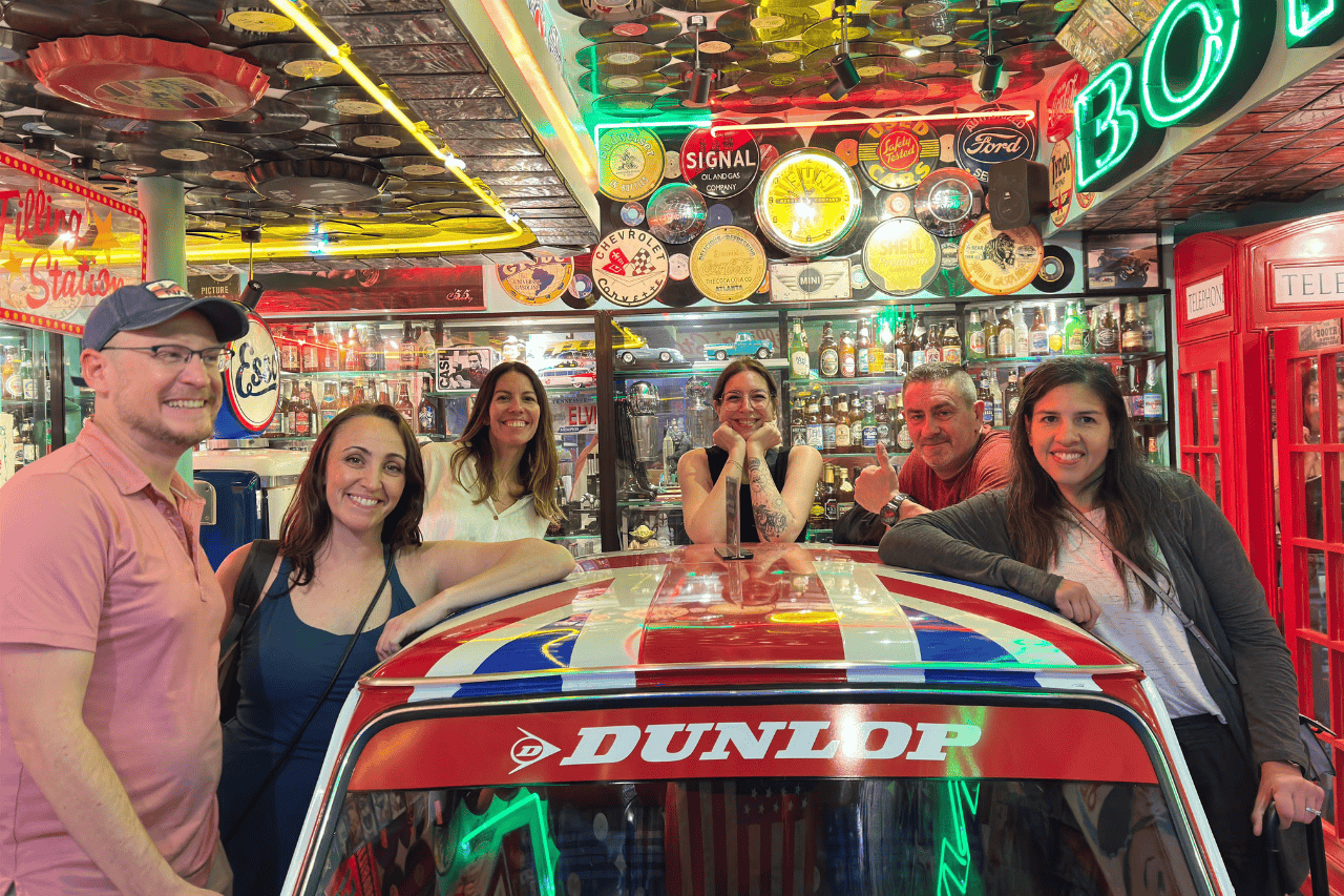 Group of people on a food tour in an American themed restaurant in Manila