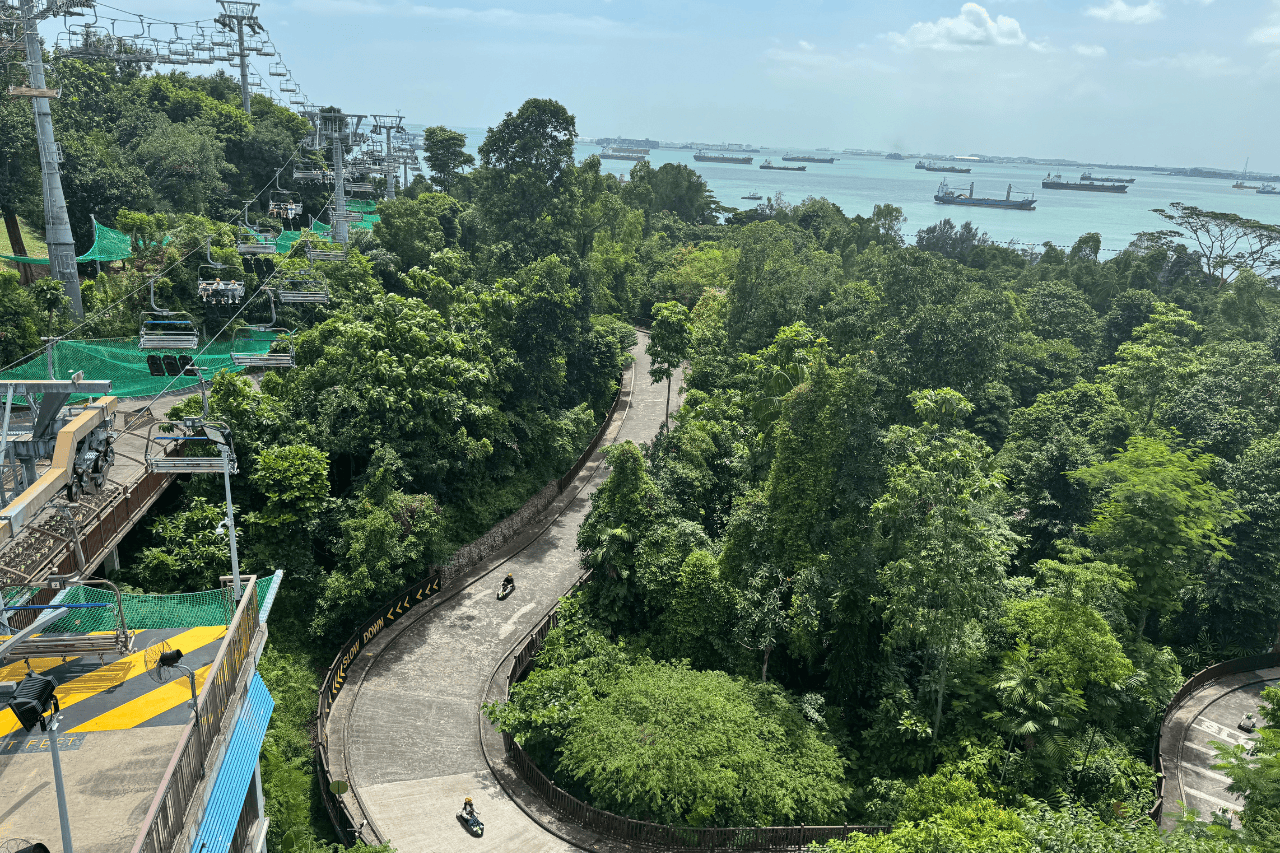 Aerial view of Sentosa island and the Luge