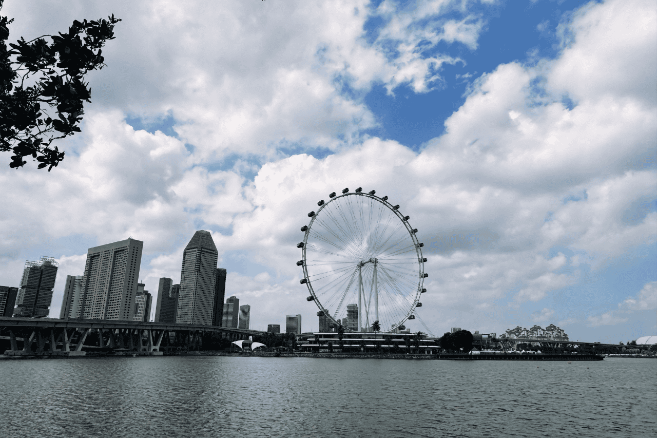 The Singapore Flyer observation wheel towering over the city skyline