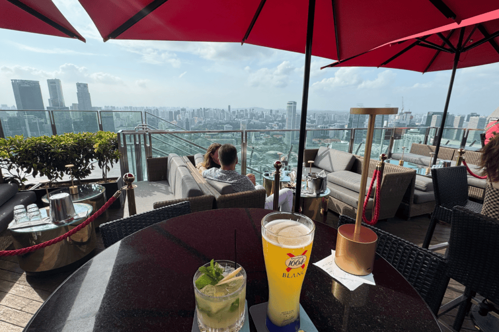 A beer and a cocktail on the rooftop of Ce La Vi