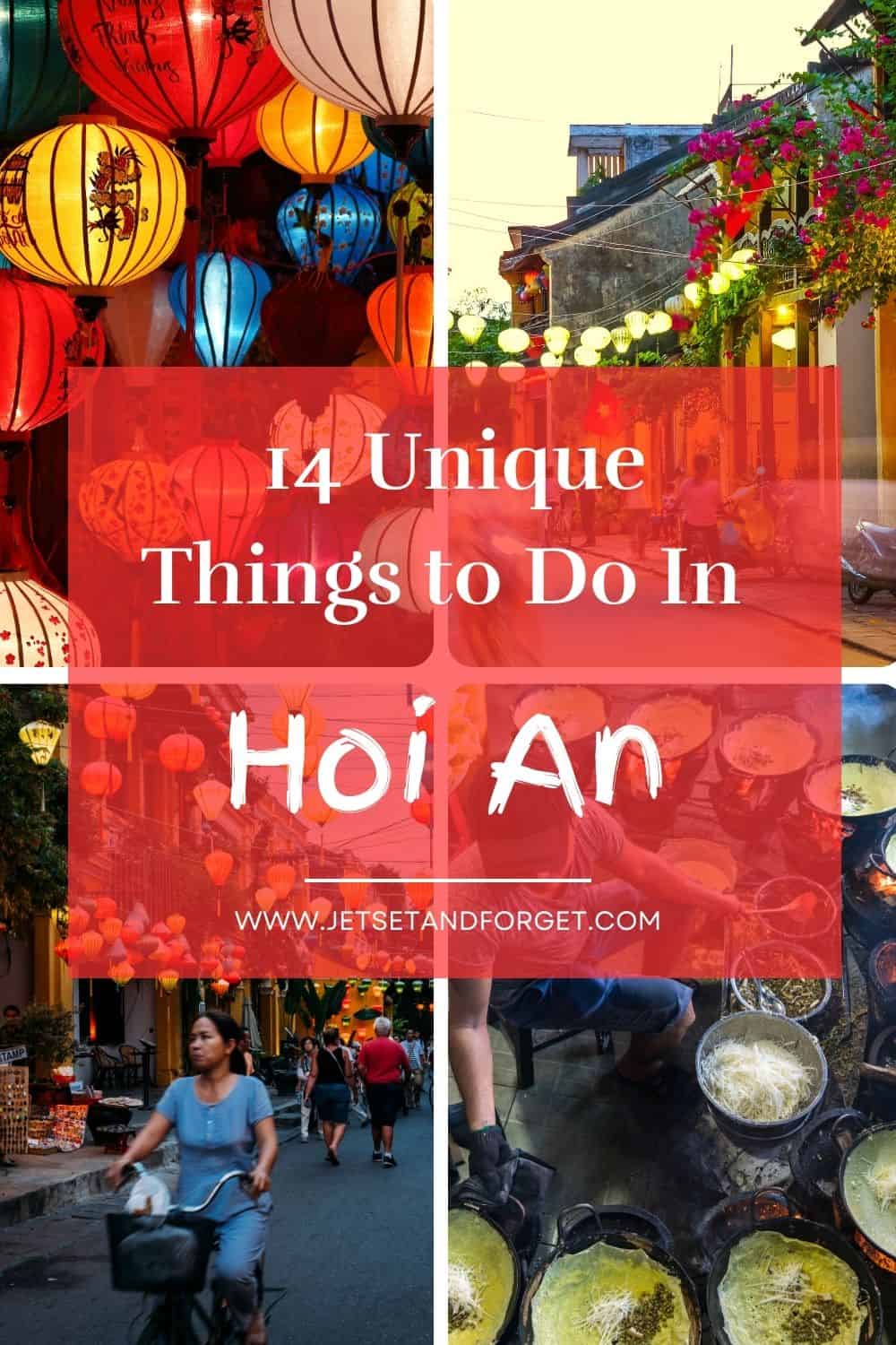Image pin featuring the words “Top Things to Do in Hoi An” on a background of colorful Vietnamese scenery