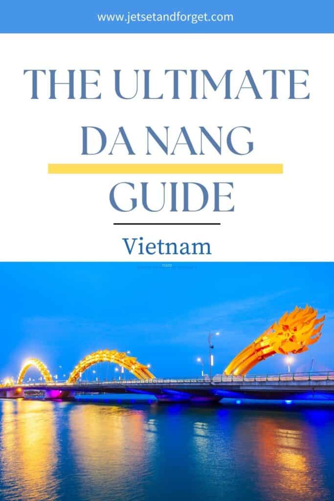 Travel pin showing Da Nang attractions with text overlay and a scenic or urban view in the background