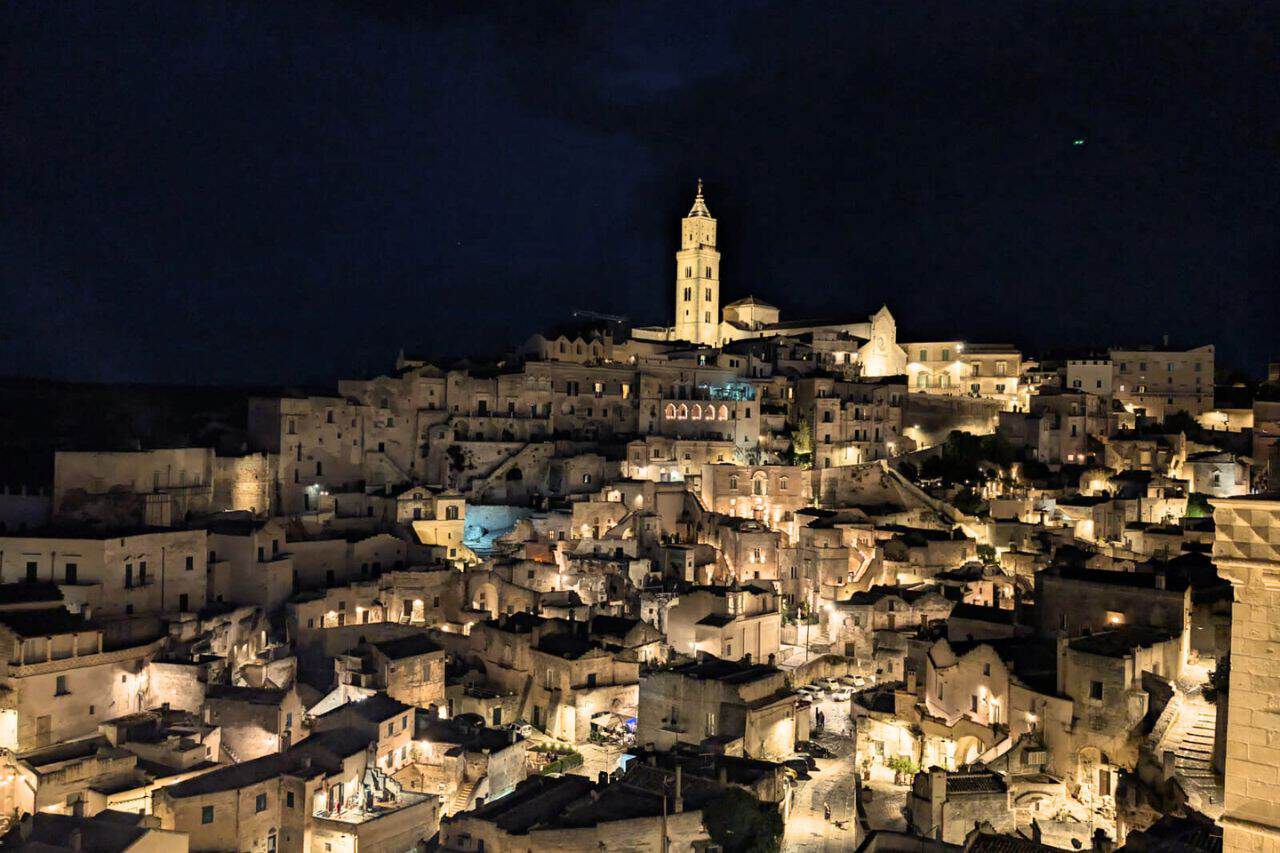 Matera at Night Panoramic night view of Matera in italy