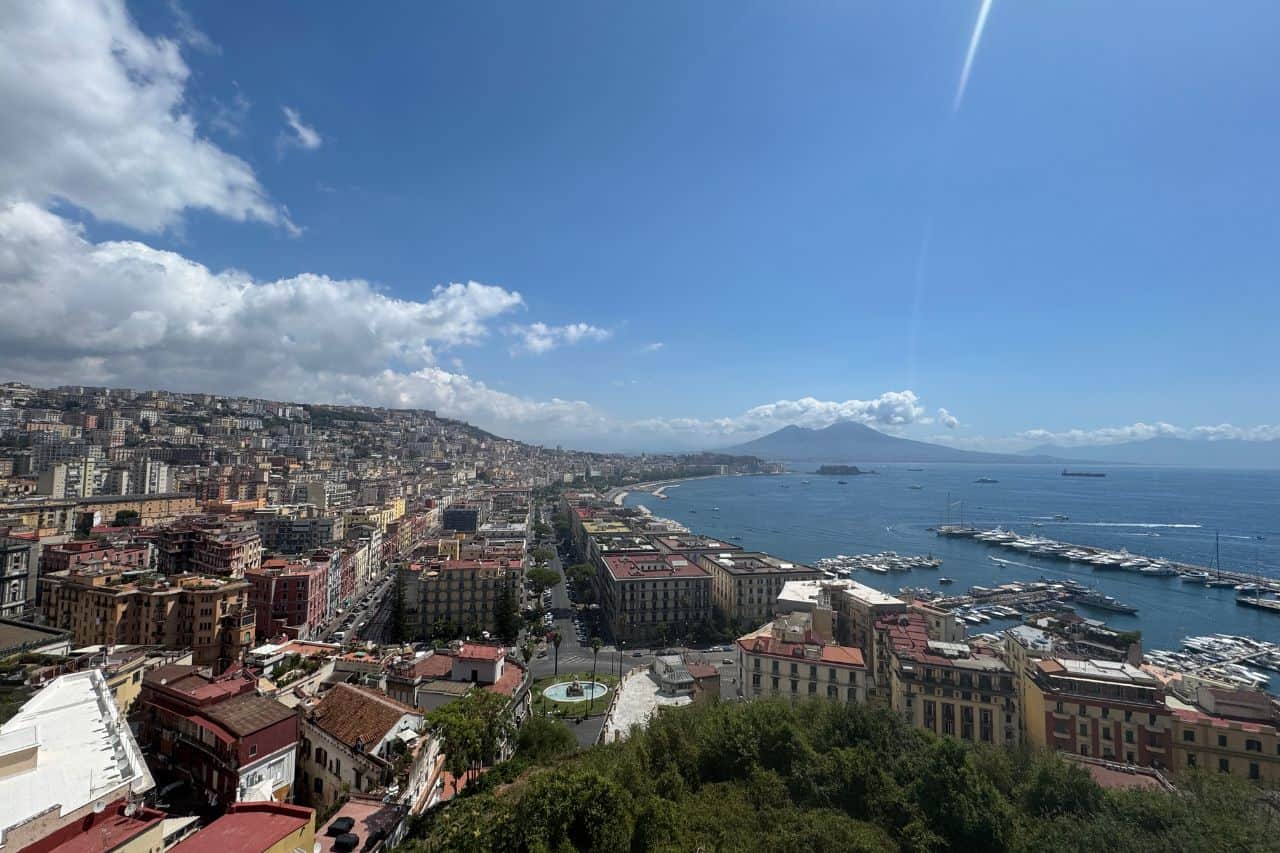 Panoramic view of Naples port and Mount Vesuvius from Vomero Hill